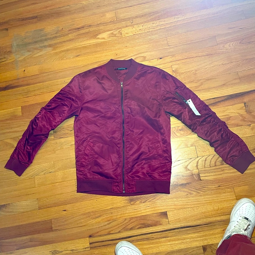 Men’s Maroon Bomber Jacket, Size M